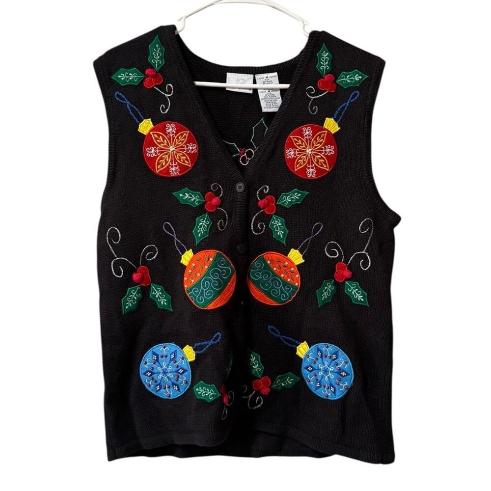 Bobbie Brooks Christmas Sweater Vest Ornaments Embroidered Women‎ Size Medium